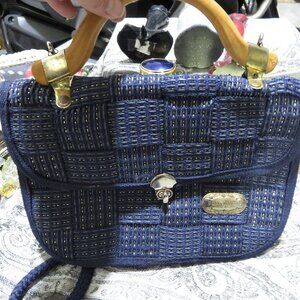 BOGO Palazzo Vecchio Firenze in Italian navy woven rafia wood handle crossbody
